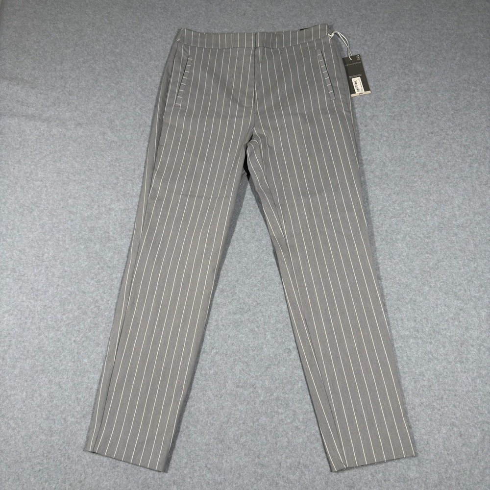 Worthington Womens 2 Grey Pinstripe Slim Leg Ankle Pants Business Casual NEW